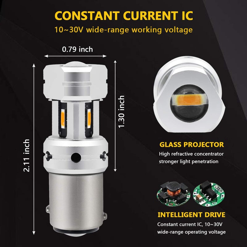 PHINLION 1157 7528 Amber LED Turn Signal Light Bulbs Super Bright 2057 2357 2397 3496 LED Bulb for Blinker and Parking Lights, Amber Yellow - Image 4